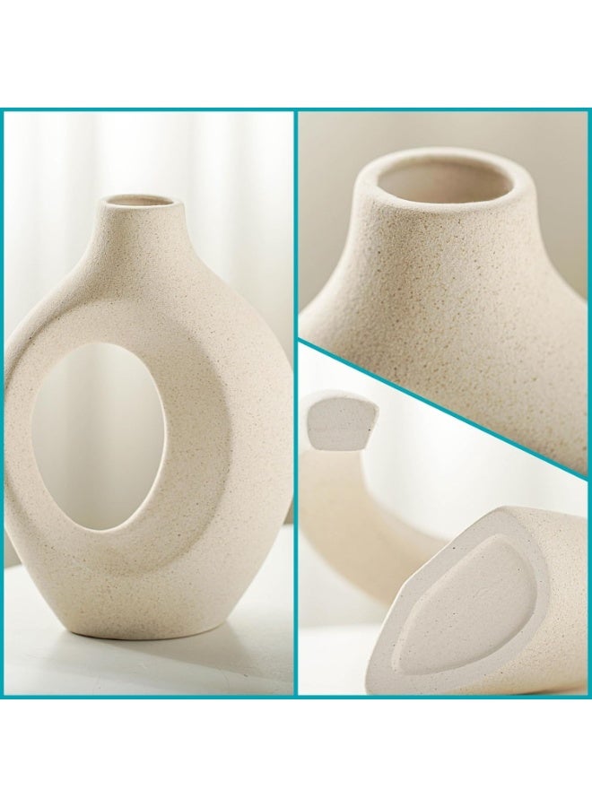 بيوينتي مجموعة مزهرية خزفية من وادٍ دافئ (قطعتين) طابع بوهو إسكندنافي عصري، مزهرية زينة جمالية لتنسيق المنزل (أبيض حليبي - القطر ١٦ سم × الارتفاع ٢١ سم) - Image 2